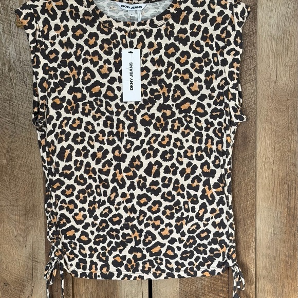 DKNY Black and Brown Leopard Print Muscle Tee - Picture 10 of 16